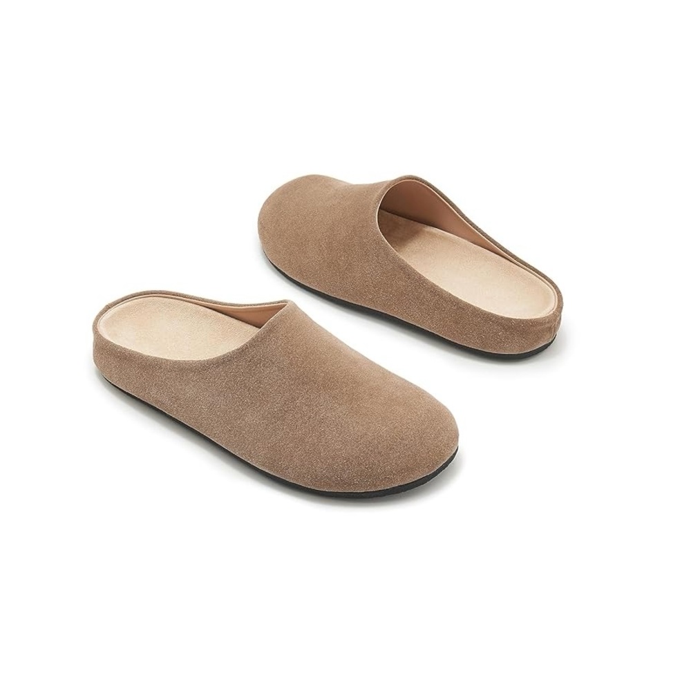 Women Suede Clogs Round Toe Leather Mules Cork Footbed Clog Taupe casual7/8/8.5 - Picture 6 of 10